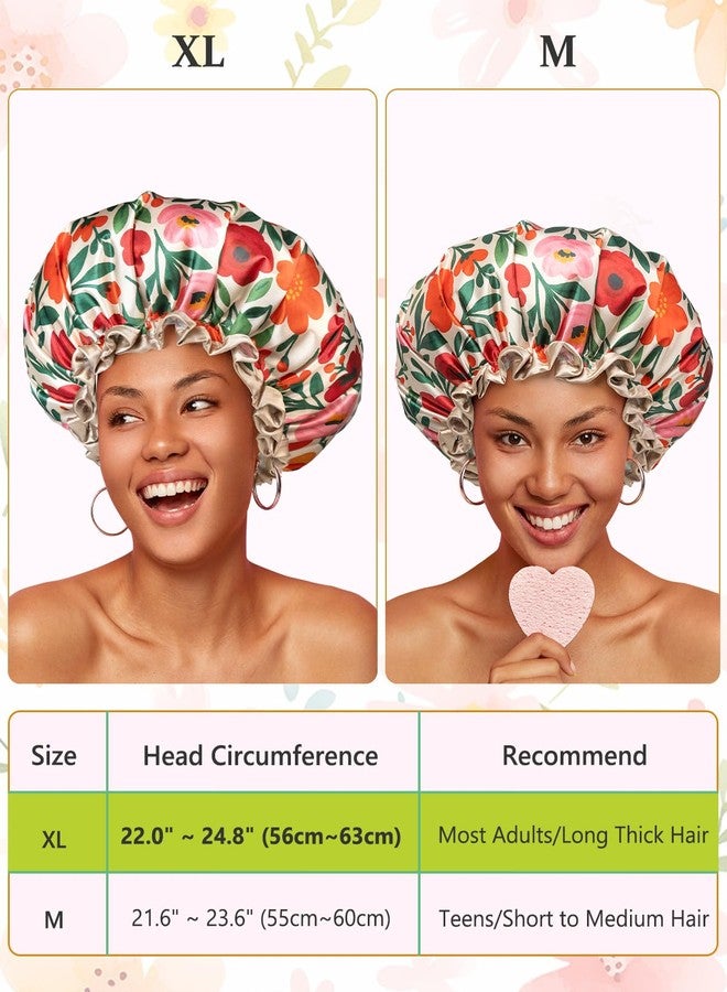 mikimini Large Shower Cap for Women Reusable Waterproof, Extra Large Hair Cap with Adjustable Elastic Band and Vibrant Floral Print, XL Bath Cap for Long Hair & Short Hair, 2 Pcs - Image 2